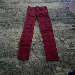American Eagle Plaid Red and Black Jeans